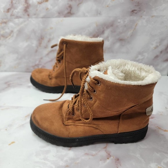 SQL Tie up sherpa interior faux suede combat boots - Picture 8 of 11